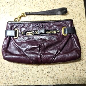 Coach Leather Wristlet Clutch Burgundy Plum Vintage Style